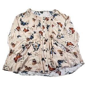 Evans Top Women's 30/32 Butterfly Floral Long‎ Tunic 3/4 Sleeves Blouse